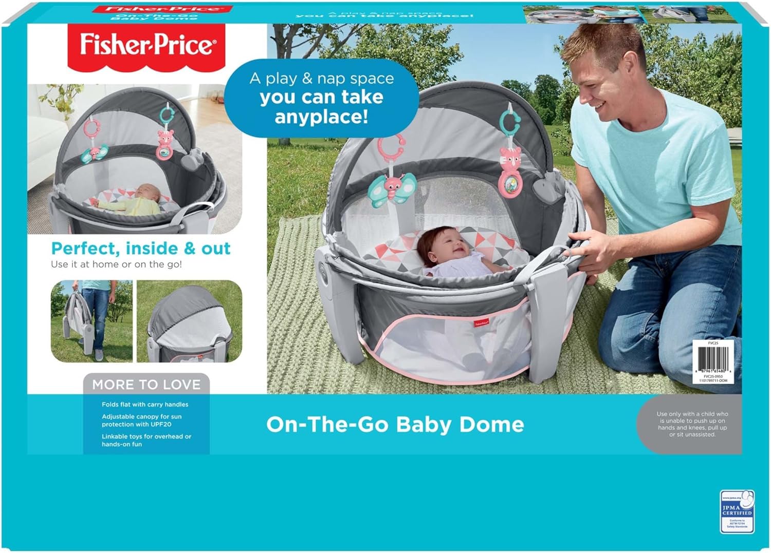 Fisher-Price Portable Bassinet and Travel-Play Area with Baby Toys, Indoor and Outdoor Use, On-the-Go Baby Dome, Windmill - Image 5